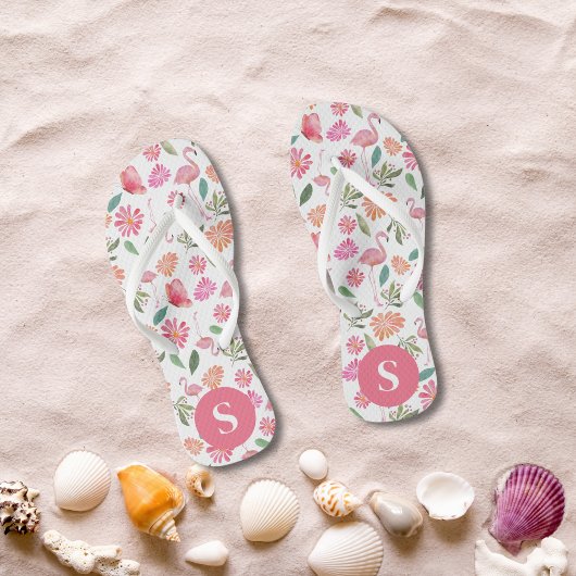 Gemonogrammeerd Roze Flamingo's Tropisch Bloemmoti Teenslippers