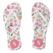 Gemonogrammeerd Roze Flamingo's Tropisch Bloemmoti Teenslippers (Voetbed)