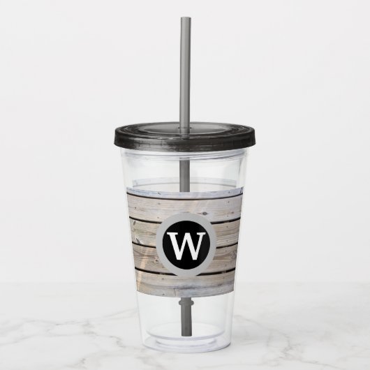 Gemonogrammeerd Rustiek Hout Strand Acryl Drinkbeker (Voorkant)