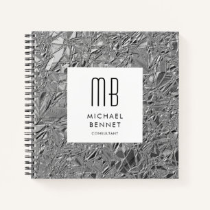 Gemonogrammeerd Zilver Metaalachtig Zakelijk Notitieboek
