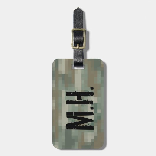 Gemonogrammeerde bagagelabel | Pixel camouflage (Voorkant verticaal)