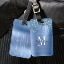 Gemonogrammeerde Blauwe Glitter Drip Geborsteld Me