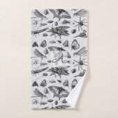 Gemonogrammeerde GOTHIC BUGS Vintage Inkt Insecten Bad Handdoek (Handdoek)