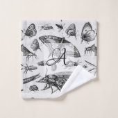 Gemonogrammeerde GOTHIC BUGS Vintage Inkt Insecten Bad Handdoek (Wasdoekje)