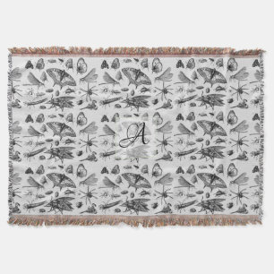 Gemonogrammeerde GOTHIC BUGS Vintage Inkt Insecten Deken