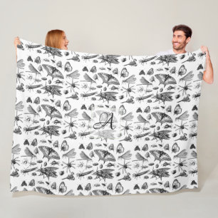 Gemonogrammeerde GOTHIC BUGS Vintage Inkt Insecten Fleece Deken