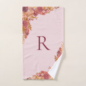 Gemonogrammeerde goud bordeauxrood herfst bloemmot bad handdoek (Handdoek)