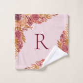 Gemonogrammeerde goud bordeauxrood herfst bloemmot bad handdoek (Wasdoekje)