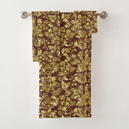 Gemonogrammeerde gouden bloemendamask bad handdoek (Insitu)