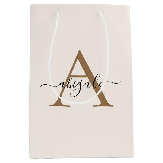 Gemonogrammeerde Gouden Kant Wit | Minimaal Elegan Medium Cadeauzakje (Voorkant)