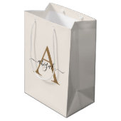 Gemonogrammeerde Gouden Kant Wit | Minimaal Elegan Medium Cadeauzakje (Achterkant Gekanteld)
