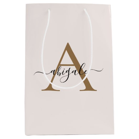 Gemonogrammeerde Gouden Parel Wit | Minimaal Elega Medium Cadeauzakje (Voorkant)