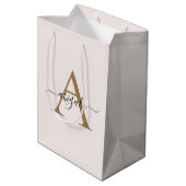 Gemonogrammeerde Gouden Parel Wit | Minimaal Elega Medium Cadeauzakje (Achterkant Gekanteld)