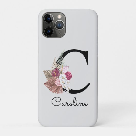 Gemonogrammeerde gouden roze bloemige initiaal C Case-Mate iPhone Case (Achterkant)