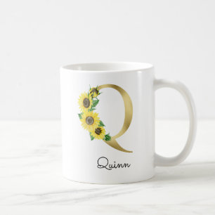 Gemonogrammeerde gouden zonnebloem initiaal Q Koffiemok