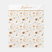 Gemonogrammeerde grijs beige bruin wit boho bloemm fleece deken (Voorkant)