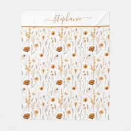 Gemonogrammeerde grijs beige bruin wit boho bloemm fleece deken