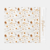 Gemonogrammeerde grijs beige bruin wit boho bloemm fleece deken (Voorkant (Horizontaal))