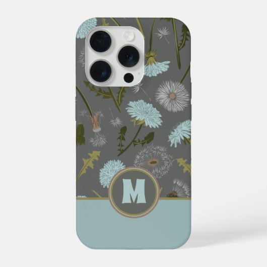 Gemonogrammeerde grijze blauwe paardenbloem grilli iPhone hoesje (Achterkant)