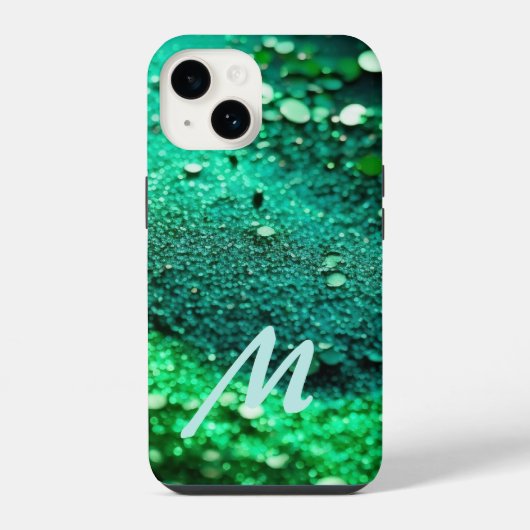 Gemonogrammeerde groene glitters  iPhone hoesje (Achterkant)