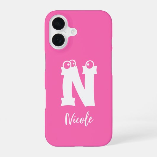Gemonogrammeerde initiaal letter script naam roze iPhone 16 hoesje (Achterkant)