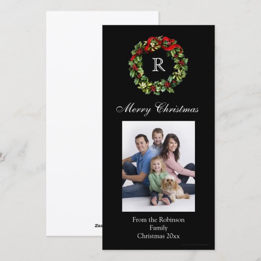 Gemonogrammeerde Kerst Klassieke Krans Feestdagenkaart (Voorkant / Achterkant)