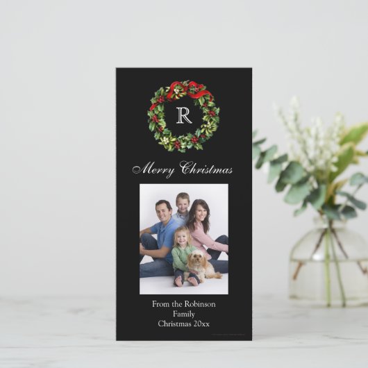 Gemonogrammeerde Kerst Klassieke Krans Feestdagenkaart (Staand voorkant)