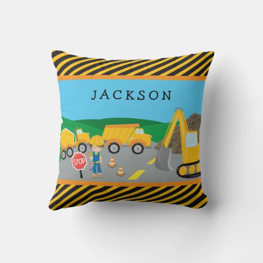 Gemonogrammeerde kleine jongen bouwvoertuig kussen (Achterkant)