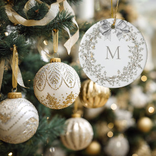 Gemonogrammeerde Kristallen Kerstkrans Keramisch Ornament