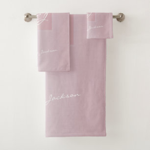 Gemonogrammeerde moderne meisjesachtige roze rose bad handdoek