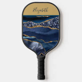 Gemonogrammeerde naam blauw goud glitters glam tre pickleball paddle