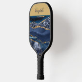 Gemonogrammeerde naam blauw goud glitters glam tre pickleball paddle (Links)