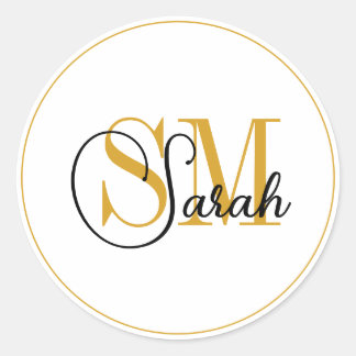 Gemonogrammeerde naam & elegante handtekening ronde sticker
