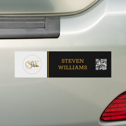 Gemonogrammeerde naam & moderne handtekening / QR- Bumpersticker (Op auto)