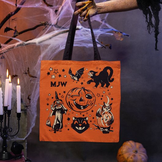 Gemonogrammeerde Retro Halloween Tote Bag