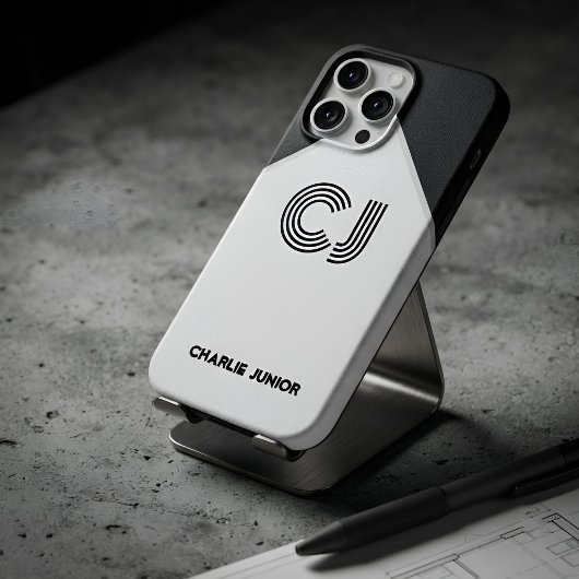 Gemonogrammeerde Retro Zwart & Wit Kleurblok Case-Mate iPhone Case