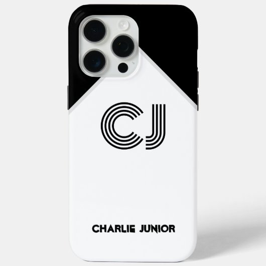 Gemonogrammeerde Retro Zwart & Wit Kleurblok Case-Mate iPhone Case (Achterkant)