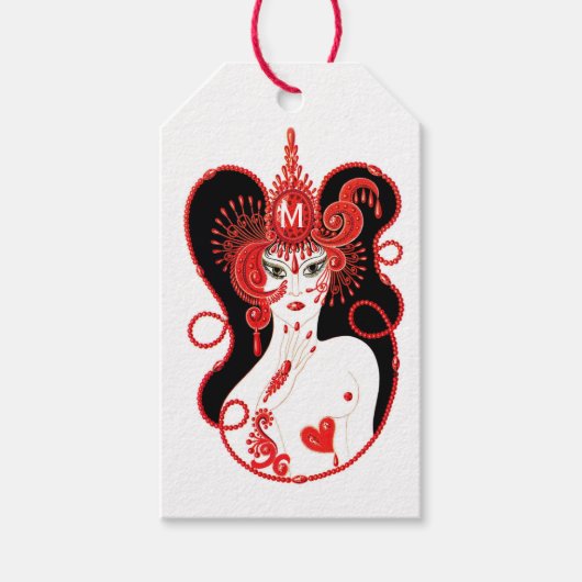 Gemonogrammeerde Robijn Geboortesteen Cadeaulabel (Voorkant)