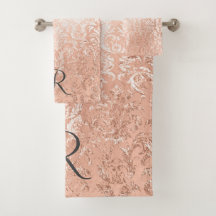 Gemonogrammeerde roze gouden damast