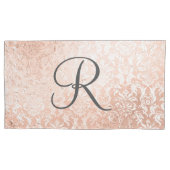 Gemonogrammeerde roze gouden damast kussensloop (Voorkant-Links)