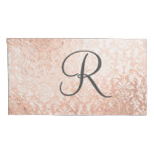 Gemonogrammeerde roze gouden damast kussensloop (Achterkant-Rechts)