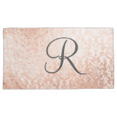 Gemonogrammeerde roze gouden damast kussensloop (Voorkant-Rechts)