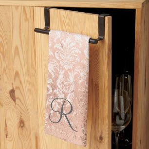 Gemonogrammeerde roze gouden damast  theedoek