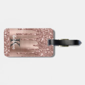 Gemonogrammeerde roze gouden glansdruppels op roze bagagelabel (Achterkant horizontaal)