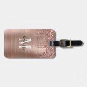 Gemonogrammeerde Roze Gouden Glitter Drip Geborste Bagagelabel (Voorkant horizontaal)