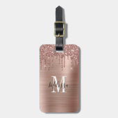 Gemonogrammeerde Roze Gouden Glitter Drip Geborste Bagagelabel (Voorkant verticaal)