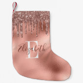 Gemonogrammeerde Roze Gouden Glitter Druppels Kleine Kerstsok (Voorkant)