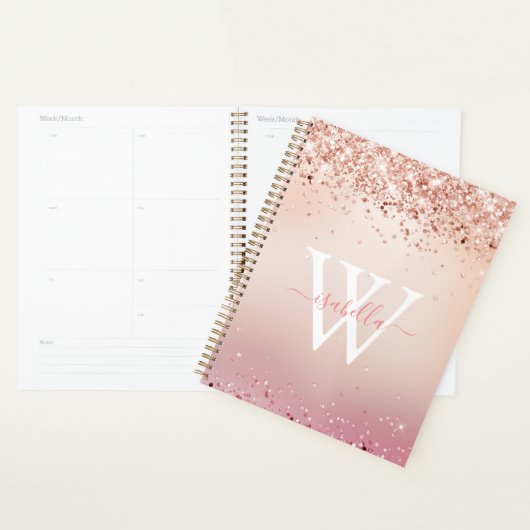 Gemonogrammeerde Roze Gouden Glitter Elegante Scri Planner (Display)