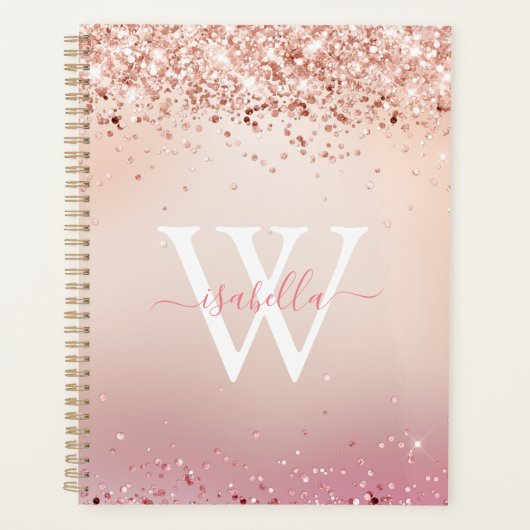 Gemonogrammeerde Roze Gouden Glitter Elegante Scri Planner (Voorkant)