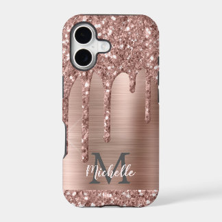 Gemonogrammeerde Roze Gouden Glitterdruppels op Ro